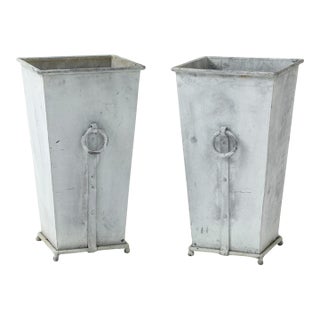 Pair of Vintage Galvanized Steel Planters For Sale