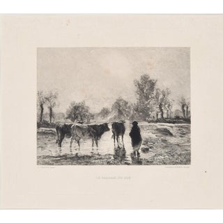 Frédéric August Laguillermie, The Ford Crossing, Etching, Late 19th Century For Sale
