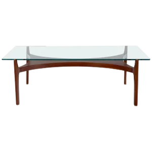 Sculptural Low Profile Teak Base Glass Top Danish Midcentury Coffee Table