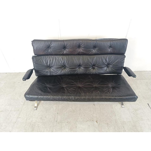Vintage Black Leather and Chrome Sofa, 1970s For Sale - Image 10 of 12
