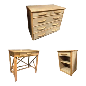 1950s Restored Mid Century Rattan Dresser/Vanity Bedroom Set of 3