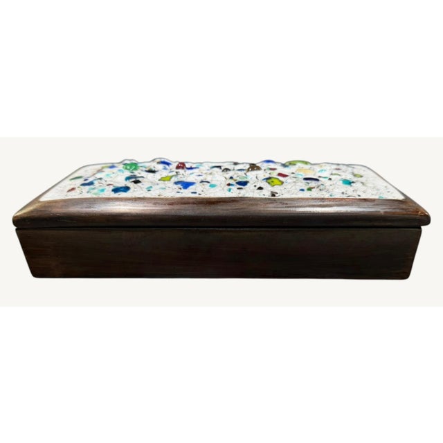 Vintage 1962 LeRoy Benjamin Hillside California ceramic cigarette box / lidded decorative box, featuring a striking Mid-...