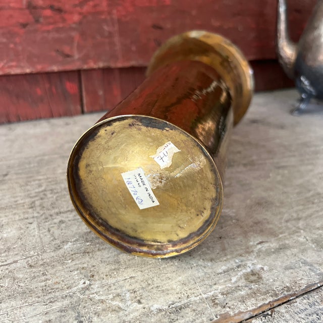 Vintage Brass Fluted Vase 9"x5" India Handmade Decorative Accent For Sale - Image 9 of 11