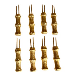 Vintage Hollywood Regency Gilt Bamboo Corn Holders Set of 8 For Sale