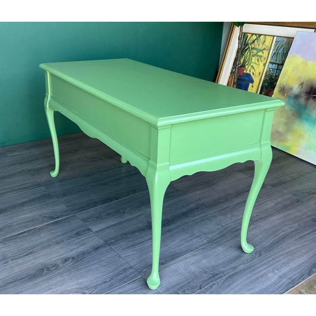 1970s Queen Anne Style Green Lacquered Desk For Sale - Image 14 of 18
