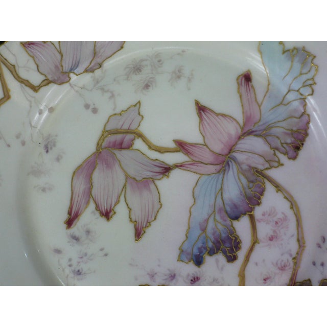 Ceramic Early 20th Century Dessert Plate H&Co Heinrich Selb Bavaria Hand Painted Watercolor Pink & Purple For Sale - Image 7 of 12