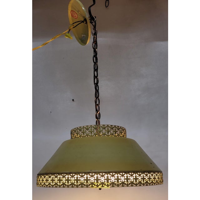 Metal Vintage Farmhouse Cottage Core Yellow Gold Tole French Filagree Metal Hanging Ceiling Kitchen Light For Sale - Image 7 of 11