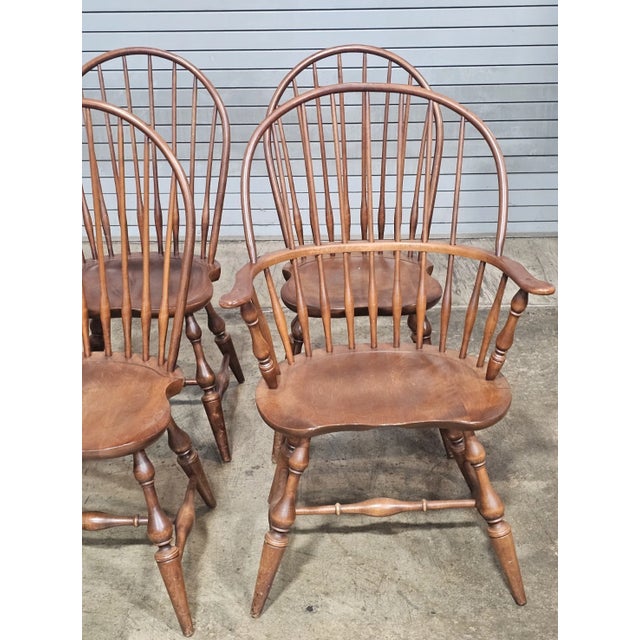 Set of 6 Nichols & Stone (Stickley) Sack Back Arm & Bow Back Side Windsor Chairs For Sale In Cleveland - Image 6 of 14