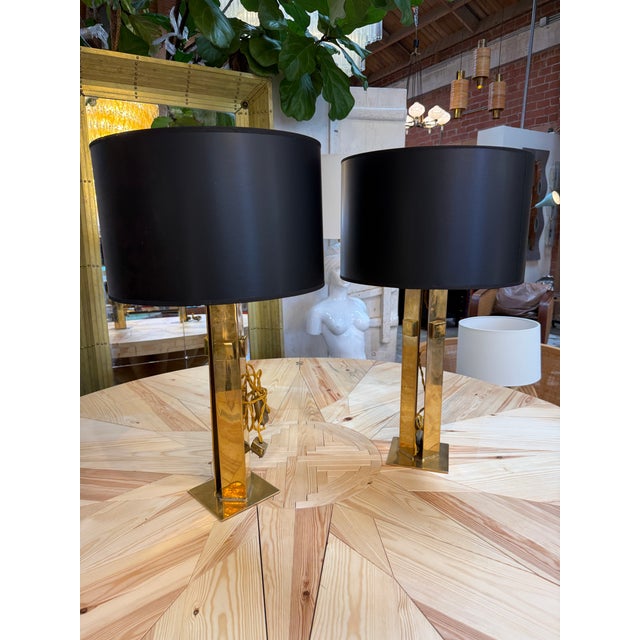 1970s Italian Modernist Brass Table Lamps - a Pair For Sale - Image 11 of 11