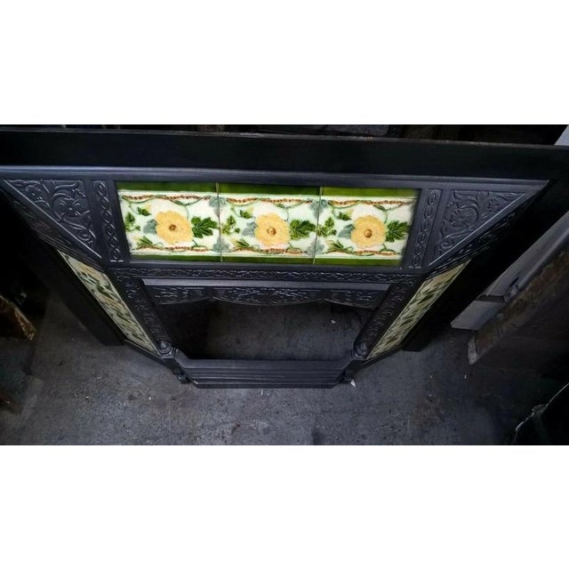 Antique Cast Iron Fireplace Insert with Original Decorative Tiles For Sale - Image 6 of 10