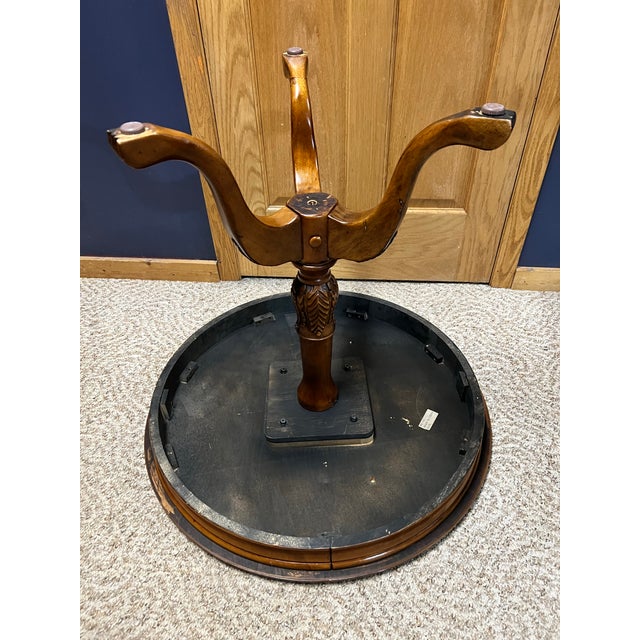 Vintage Round Wood Pedestal Table With Starburst Inlay For Sale - Image 4 of 5