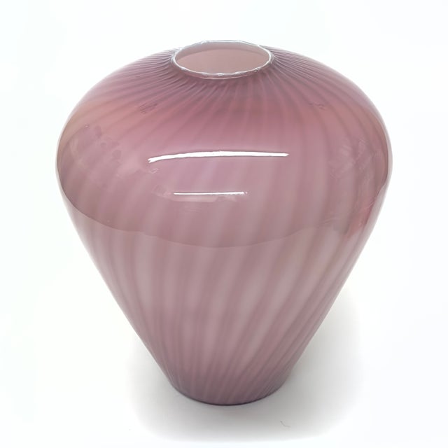 Mid-Century Modern Oversized Striped Swirl Mauve-on-Mauve Glass Vase For Sale - Image 3 of 12
