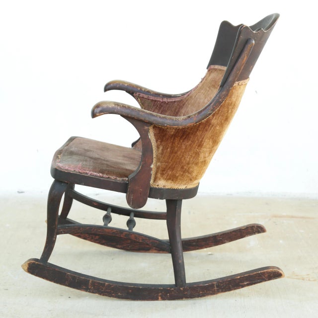 Antique Late 19th Century Solid Wood Empire Style Mahogany Rocking Chair With Rich Patina For Sale - Image 12 of 12