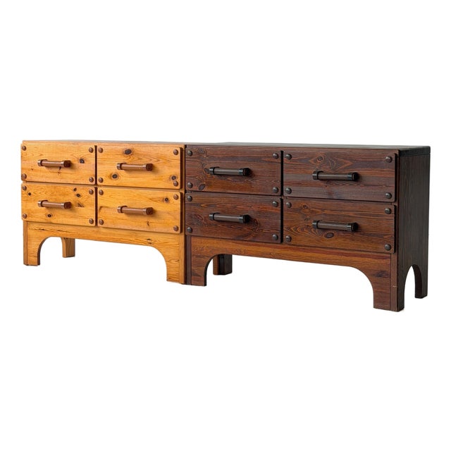 1970s Swedish Pine Modular Credenza W/ Leather Pulls For Sale