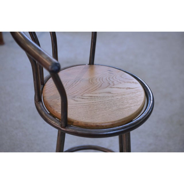 Brown Industrial Stool with Oak Seat, 1960s For Sale - Image 8 of 9