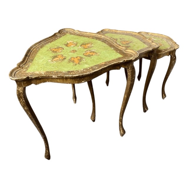 Vintage Trio Nesting Tables Italian Florentine Gilt Composite Circa 1970 Neoclas For Sale