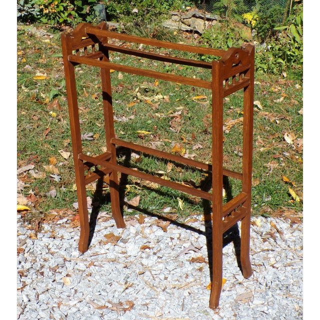 Antique Victorian Aesthetic Movement Solid Oak Towel Rail Quilt Rack For Sale In Boston - Image 6 of 13