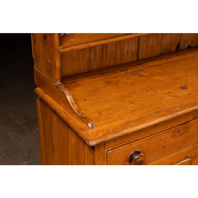 Antique Pine Step-Back Cupboard With Plate Rack For Sale - Image 11 of 13