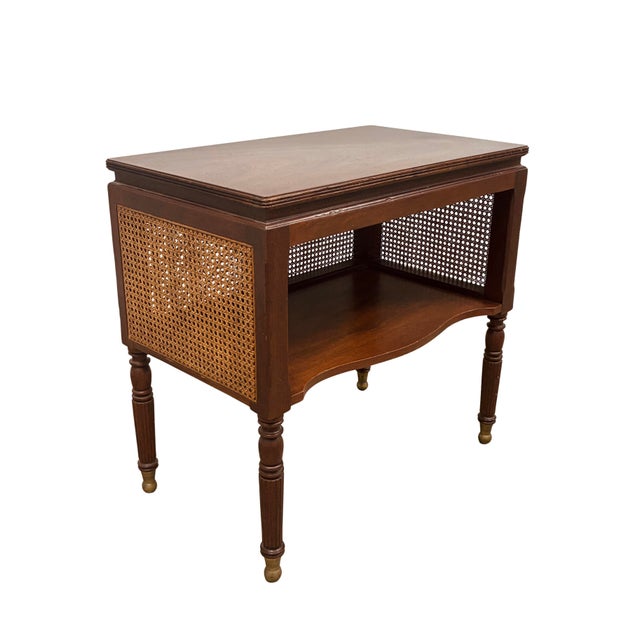 Transitional Late 20th Century Baker Furniture Milling Road Mahogany Cane Console Side Table For Sale - Image 3 of 9