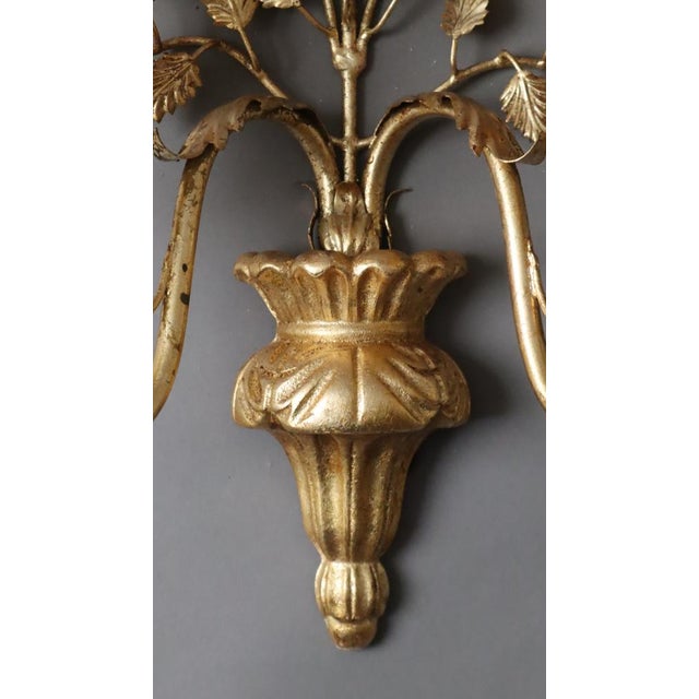 Hollywood Regency Floral Golden Wall Light, Florence, Italy, 1960s For Sale - Image 9 of 15