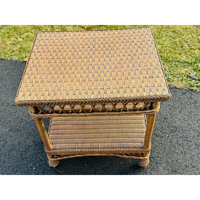 1980s Late 20th C. Light Brown Rectangular Wicker Side Table For Sale - Image 5 of 7