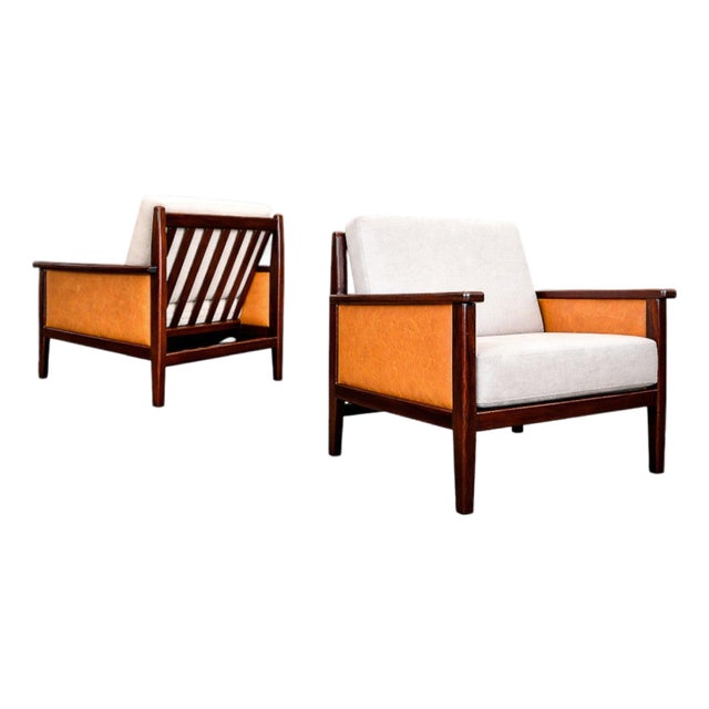 Brazilian Modern Armchair in Rosewood, Leather & Linen, Fatima, 1960s For Sale