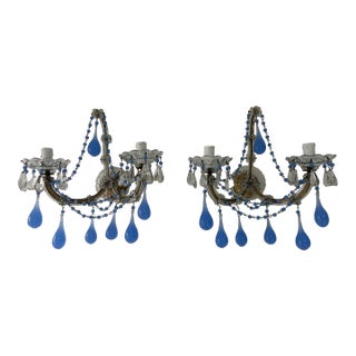 1920 French Periwinkle Lilac Purple Murano Drops and Beads Blown Glass Sconces For Sale