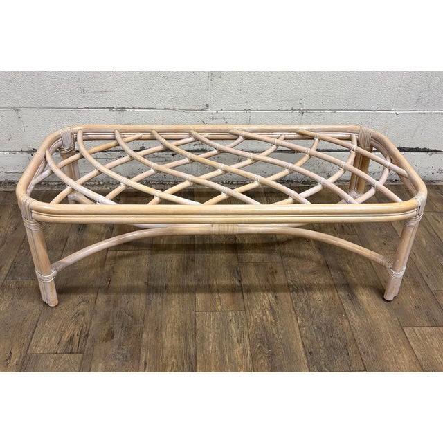 Vintage MCM Style Organic Coastal Rattan Bamboo Glass Coffee or Cocktail Table For Sale - Image 4 of 11
