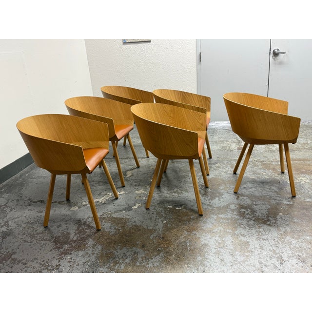 Stefan Diez for E15 Ch04 Houdini Oak + Leather Armchairs, Set of Six For Sale - Image 4 of 12