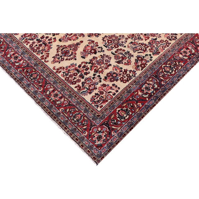 English 1970s Handmade Ivory Red Floral Oriental Rug 6'2" X 8'8" For Sale - Image 3 of 7