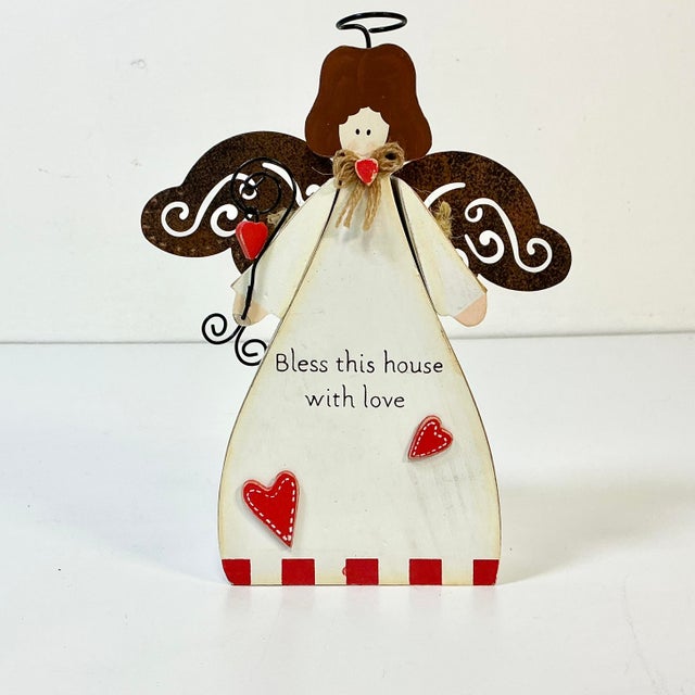 Farmhouse 1990s Vintage Boho Chic Arts & Crafts Valentine Angel - Bless House For Sale - Image 3 of 10