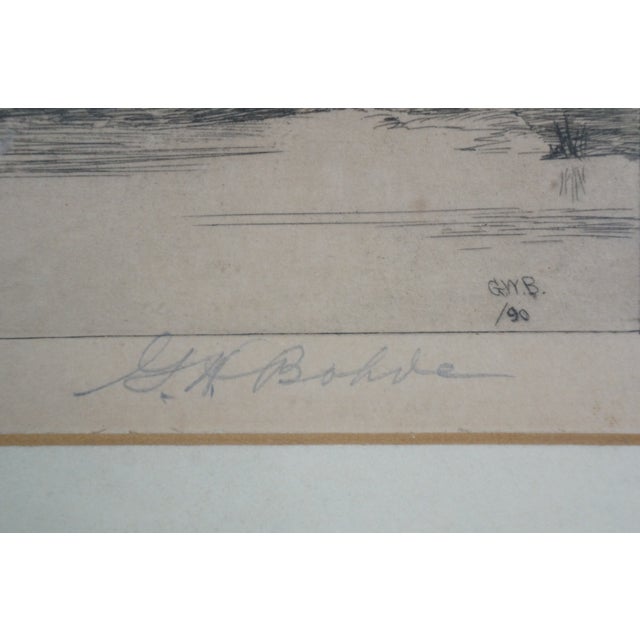 Wood Antique George William Bohde Signed Boat Dock Farm Riverscape Etching 13" For Sale - Image 7 of 10