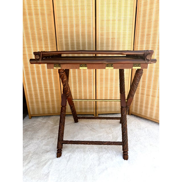Vintage Ralph Lauren Home Butler's Tray Table | British Colonial Rattan & Brass For Sale - Image 13 of 18