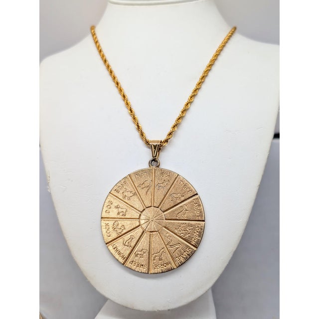 Napier Vintage 1970s Signed Napier Goldtone Round Horoscope Pendant Necklace For Sale - Image 4 of 9