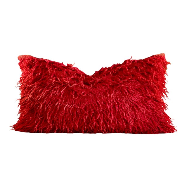 Vintage Turkish Angora Wool Filikli Rug Newly Converted to a Zippered Extra Large Pillow Cover With Insert For Sale