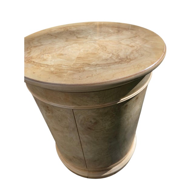 1980s Henredon Charles X Collection Burlwood Drum Side Table Nightstand Cabinet For Sale - Image 14 of 15