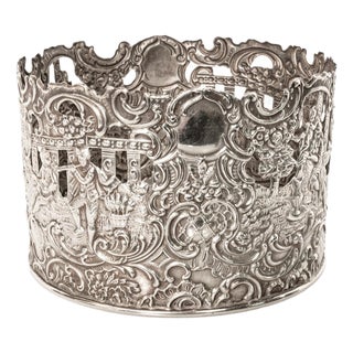 Antique American Sterling Silver Wine Bottle Decanter Coaster Cuff New York 1915 For Sale