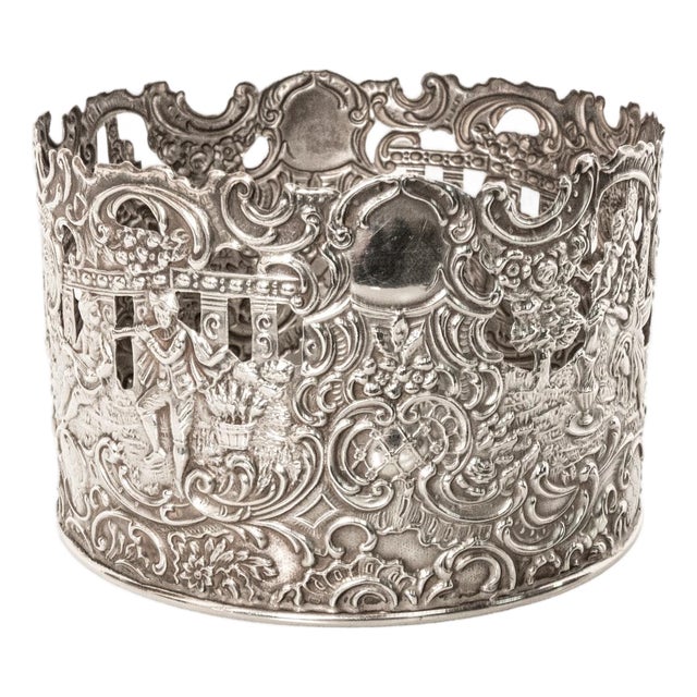 Antique American Sterling Silver Wine Bottle Decanter Coaster Cuff New York 1915 For Sale