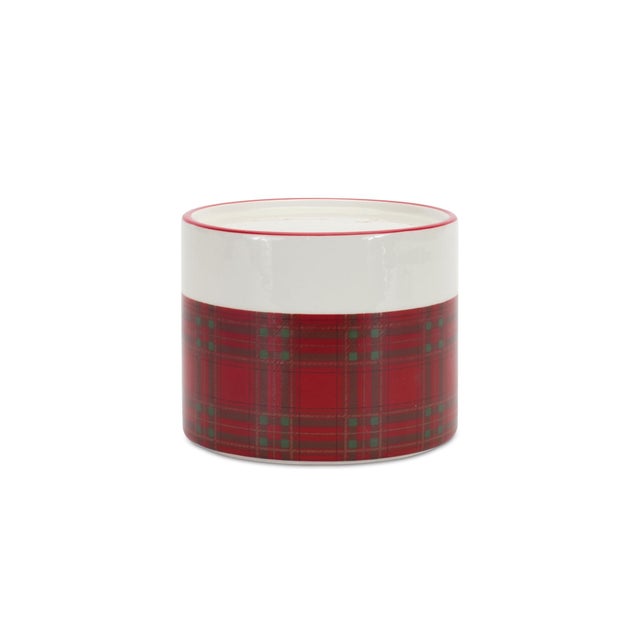 Kenneth Ludwig Chicago Winter Plaid Ceramic Candle Holder (Set of 2) For Sale - Image 4 of 6