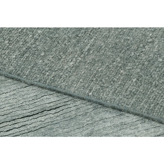 Rug & Kilim’s Solid Textural Rug, Monochromatic Silver-Gray and Ice Blue Striae For Sale In New York - Image 6 of 7