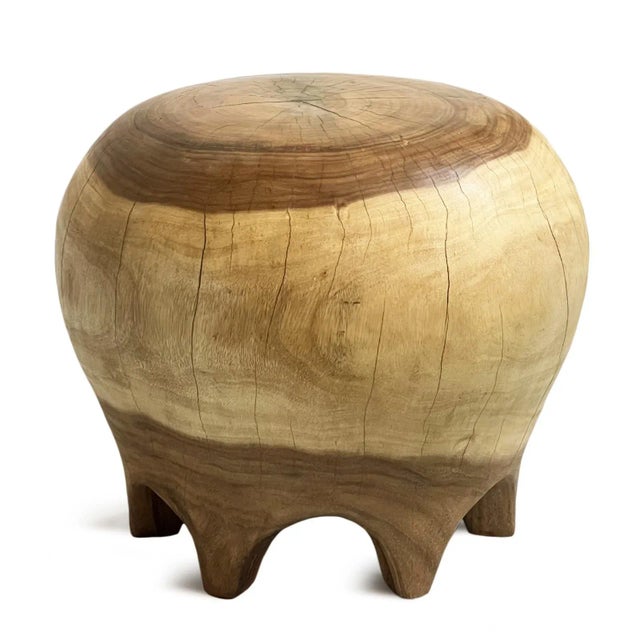Contemporary Vintage Round Two Tone Bulb Stool / Side Table For Sale - Image 3 of 8