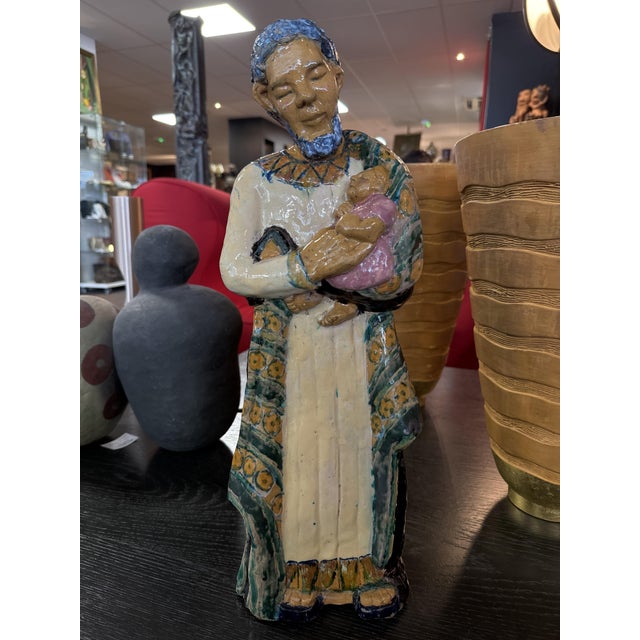 Black Art Deco Ceramic Sculpture of Joseph and the Child, 1920s For Sale - Image 8 of 10