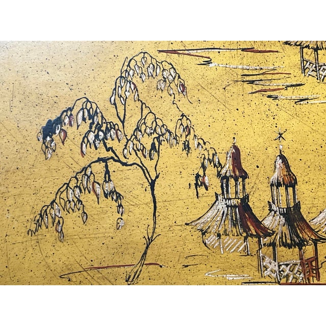 Vintage Tole Chinoiserie Tray Table With Faux Bamboo Collapsible Stand For Sale In Chicago - Image 6 of 12