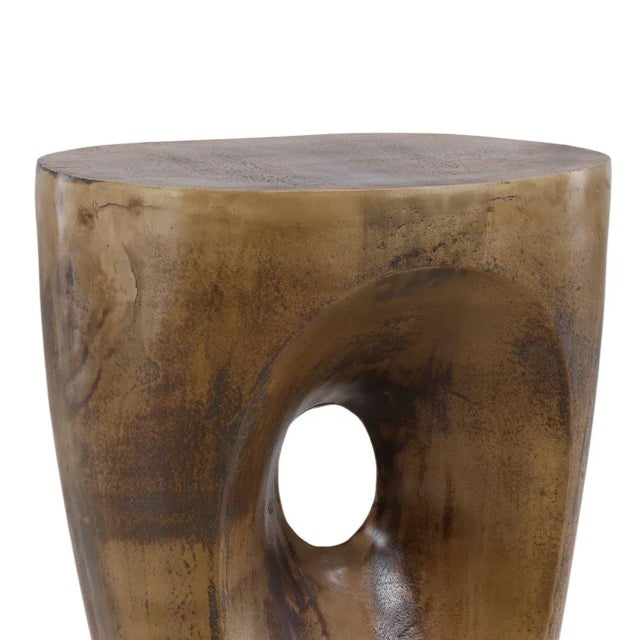 Antiqued Brass Hole Stool / Side Table For Sale - Image 4 of 4