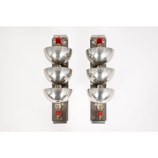 1940s Antique Art Deco Large Silver Metal Wall Sconce Lamps, 34” For Sale - Image 5 of 8