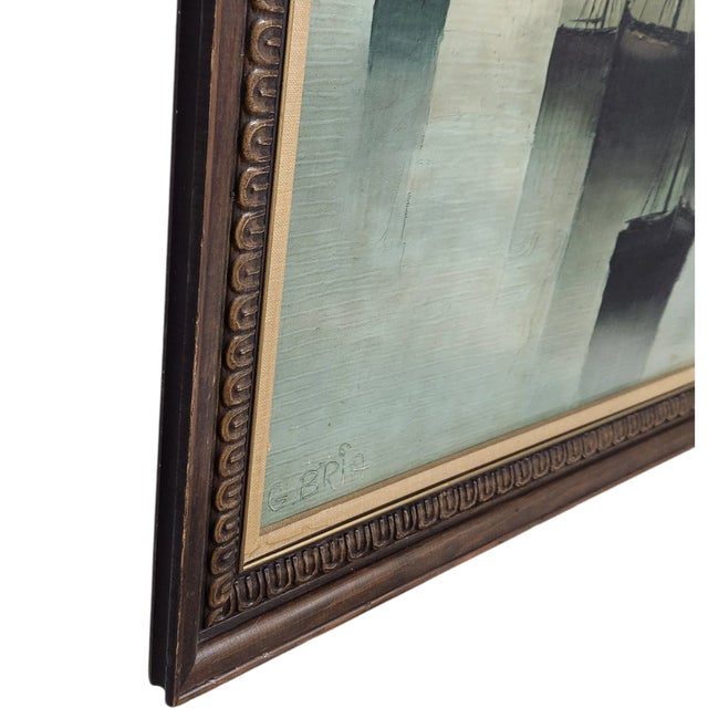 Framed Large-Scale 1960s French Modern Harbor Scene Oil Painting (43" × 36") For Sale - Image 10 of 17