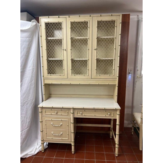 Thomasville Allegro Faux Bamboo Desk With Bookcase Hutch Top and Chair For Sale - Image 10 of 18
