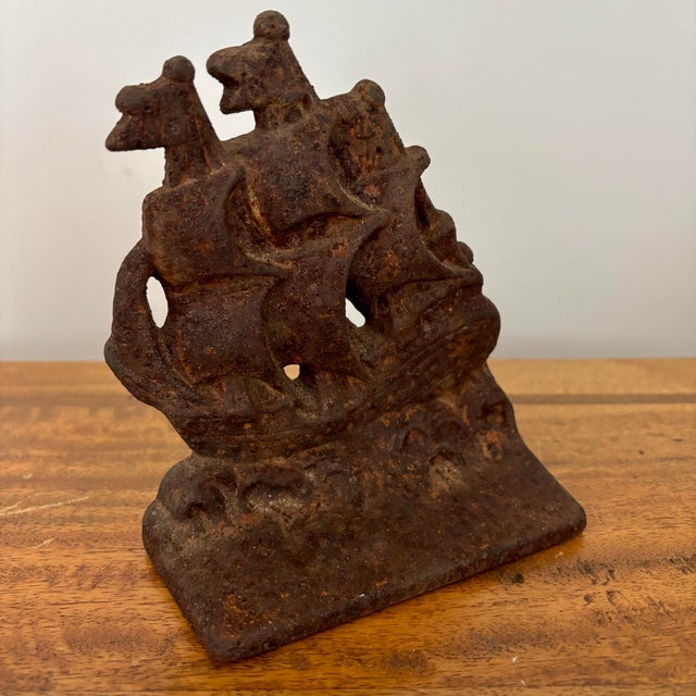 Antique New England Nautical Clipper Ship Cast Iron Doorstop For Sale - Image 6 of 6