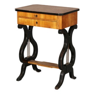 19th Century Lyra Sewing Table in Black Cherry Wood, 1820 For Sale