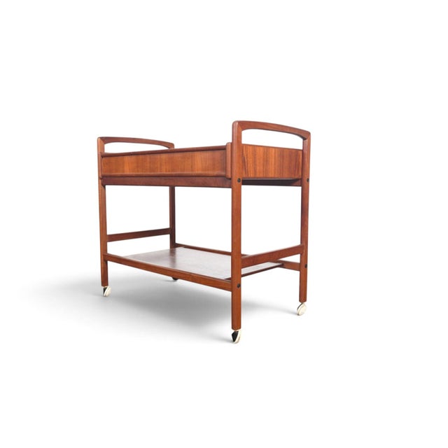 Mid 20th Century Danish Modern Two Drawer Bar Cart in Teak For Sale - Image 4 of 11